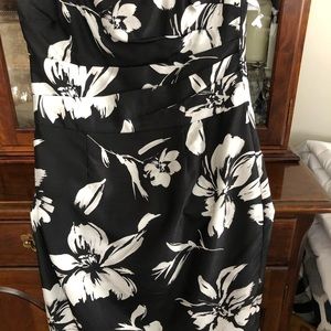 Strapless black & white silk dress.